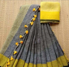 Linen plain saree SILK ZONE