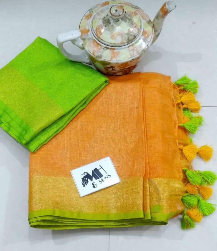 Plain linen saree silkzon.in