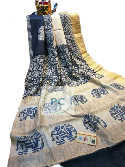 Pure Tussar Silk print saree