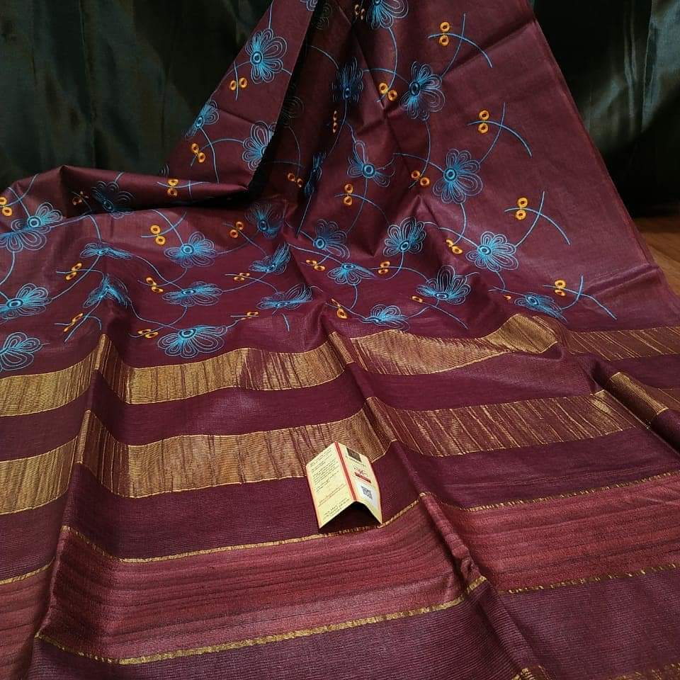 Tussar silk embroidery saree SILK ZONE