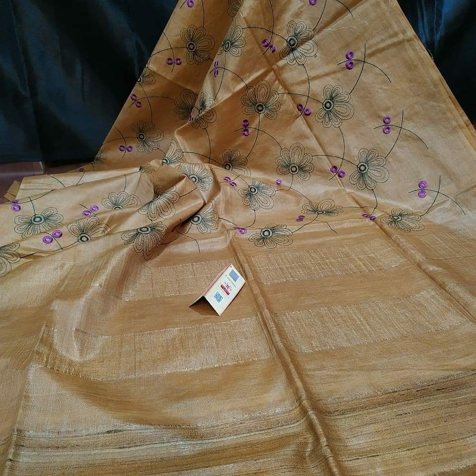 Tussar silk embroidery saree SILK ZONE