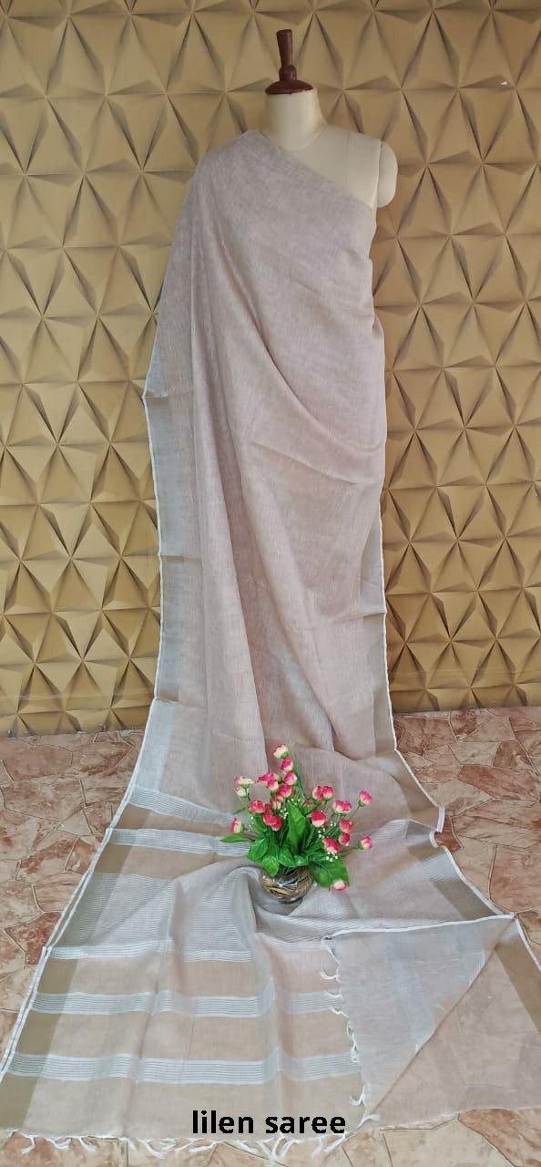 Linen plain saree SILK ZONE