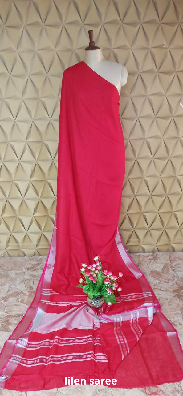 Linen plain saree SILK ZONE