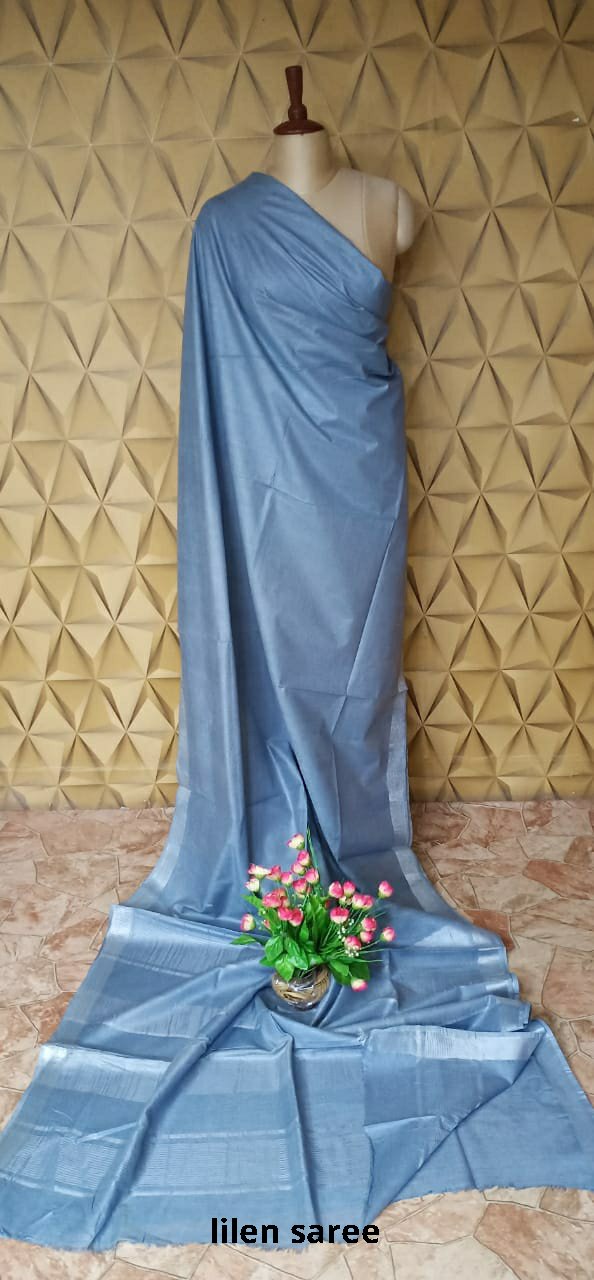 Linen plain saree SILK ZONE