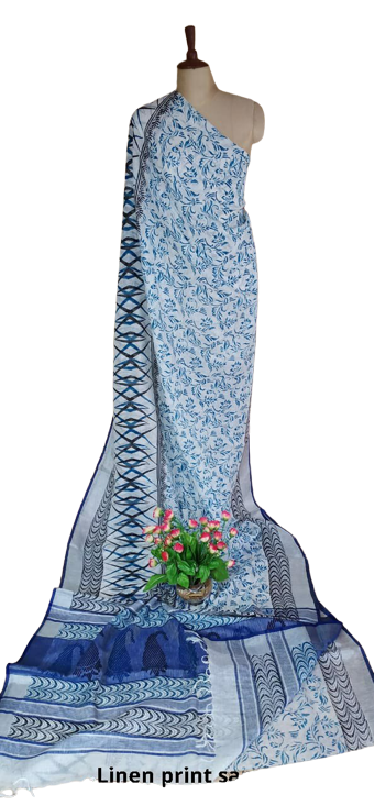 Pure Linen print saree SILK ZONE