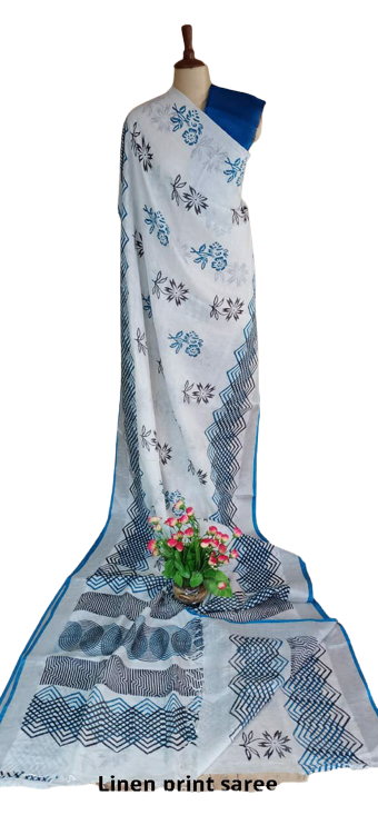 Pure linen print saree SILK ZONE