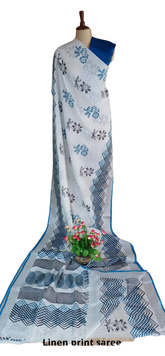 Pure linen print saree SILK ZONE