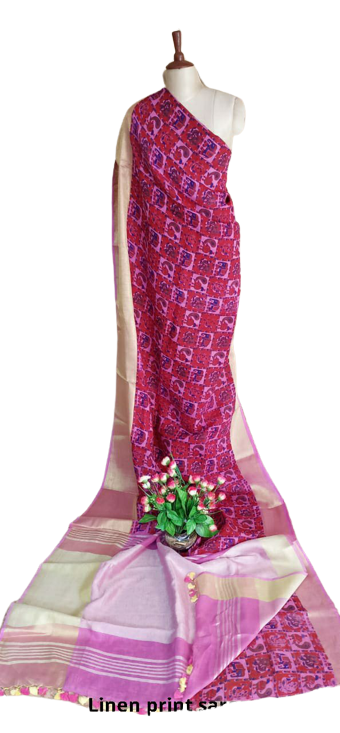 Pure linen print saree SILK ZONE