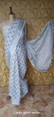 Pure linen print saree SILK ZONE