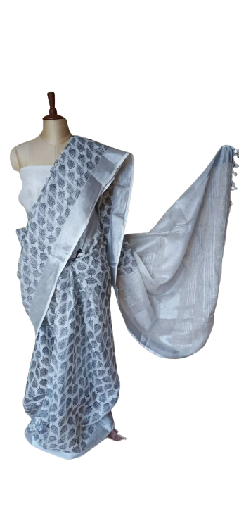 Pure linen print saree SILK ZONE
