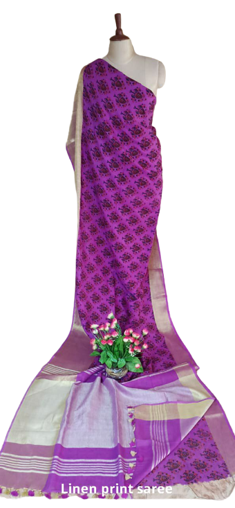Pure linen print saree SILK ZONE