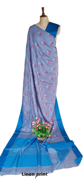 Pure linen print saree SILK ZONE