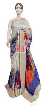 Pure Tussar Silk print saree