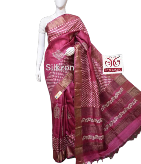Pure Tussar Silk print saree