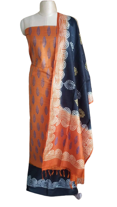 Soft silk hand print suit SILK ZONE