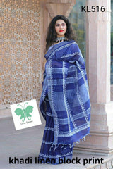 Khadi linen block saree SILK ZONE