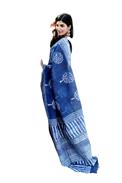 Khadi linen block print saree SILK ZONE