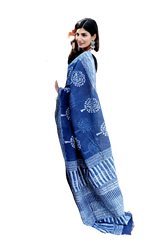 Khadi linen block print saree SILK ZONE