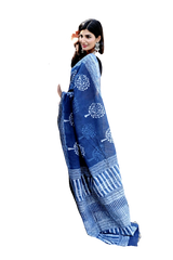 Khadi linen block print saree SILK ZONE