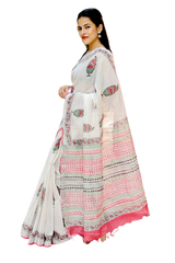 Khadi linen block print saree SILK ZONE