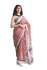 Khadi linen block print saree SILK ZONE