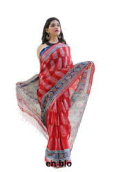 Khadi linen block print saree SILK ZONE