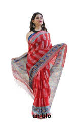 Khadi linen block print saree SILK ZONE