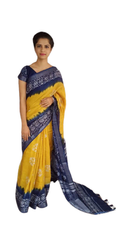 Khadi linen batik print saree SILK ZONE