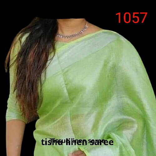 Tissue linen plain Saree SILK ZONE