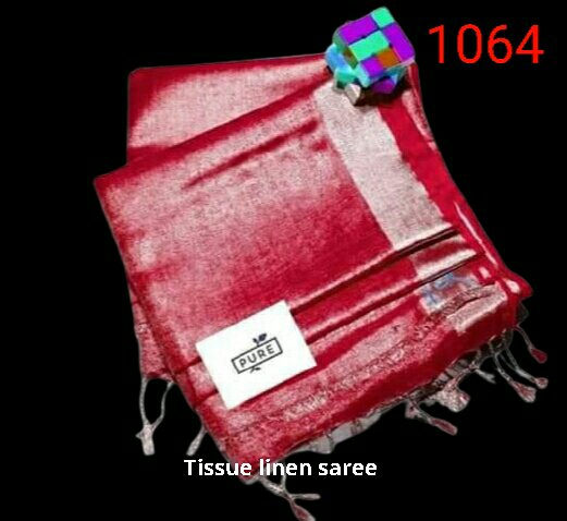 Tissue linen plain Saree SILK ZONE