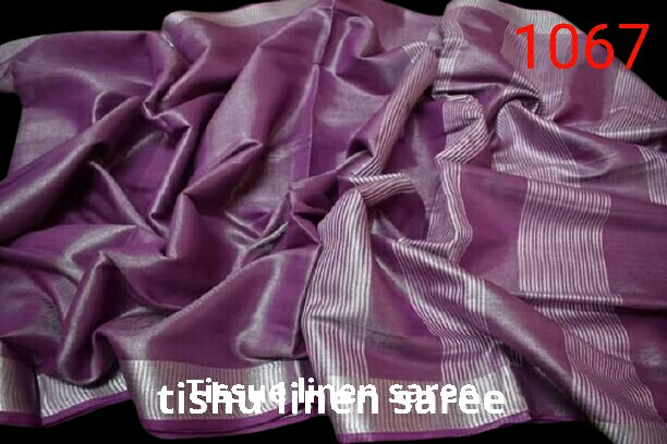 Tissue linen plain Saree SILK ZONE