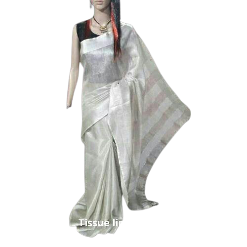 Tissue linen plain saree SILK ZONE