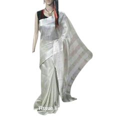 Tissue linen plain saree SILK ZONE