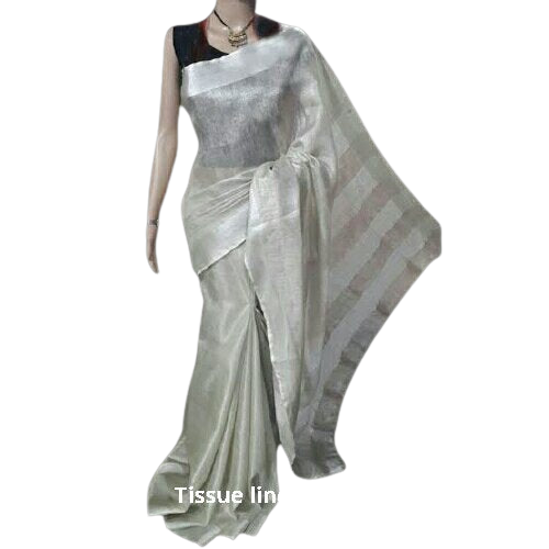 Tissue linen plain Saree SILK ZONE