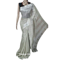 Tissue linen plain Saree SILK ZONE