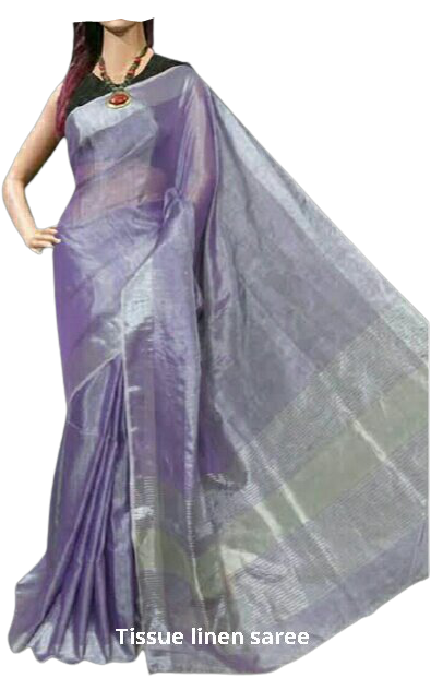 Tissue linen plain Saree SILK ZONE