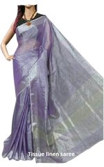 Tissue linen plain Saree SILK ZONE