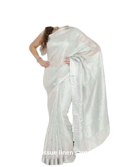 Tissue linen plain Saree SILK ZONE