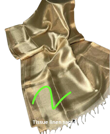 Tissue linen plain Saree SILK ZONE