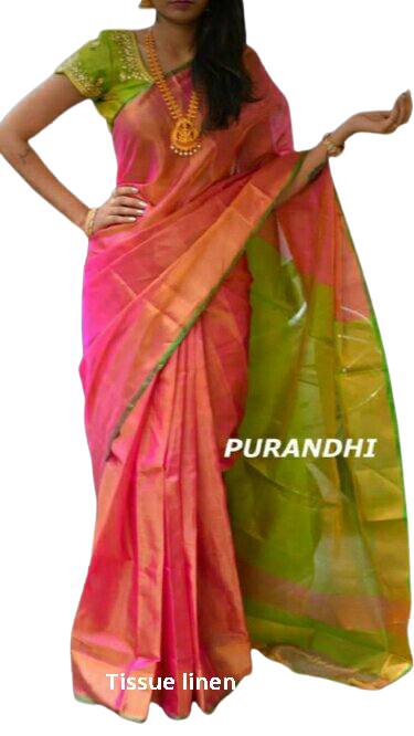 Tissue linen plain Saree SILK ZONE