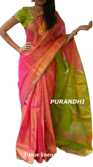 Tissue linen plain Saree SILK ZONE