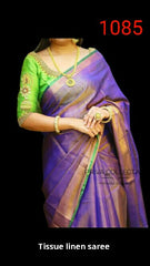 Tissue linen plain Saree SILK ZONE