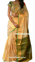 Tissue linen plain saree SILK ZONE