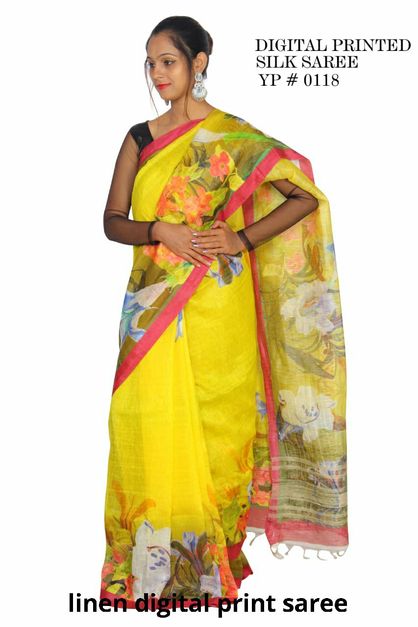 Linen digital print Saree SILK ZONE