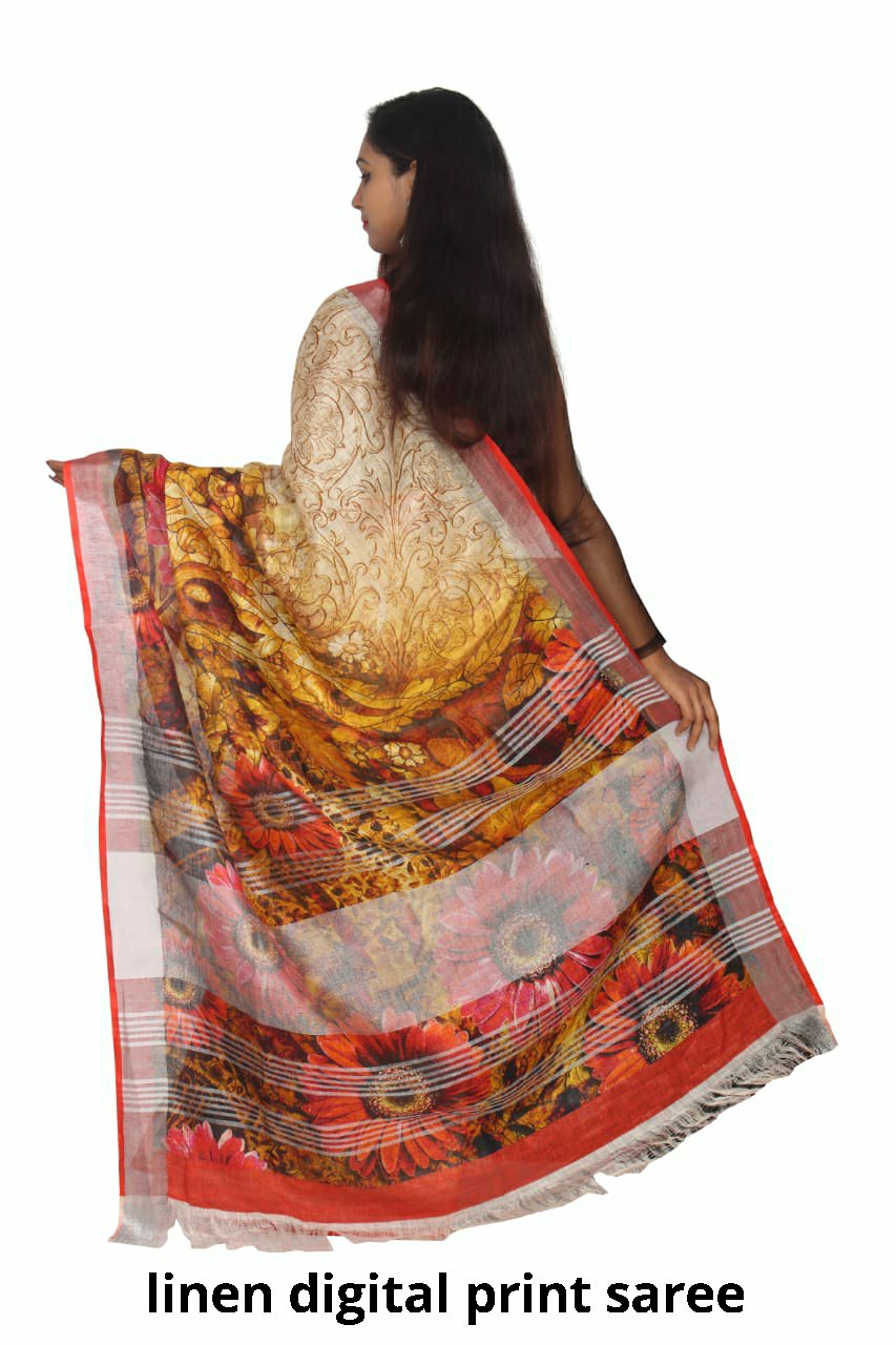 Linen digital print Saree SILK ZONE