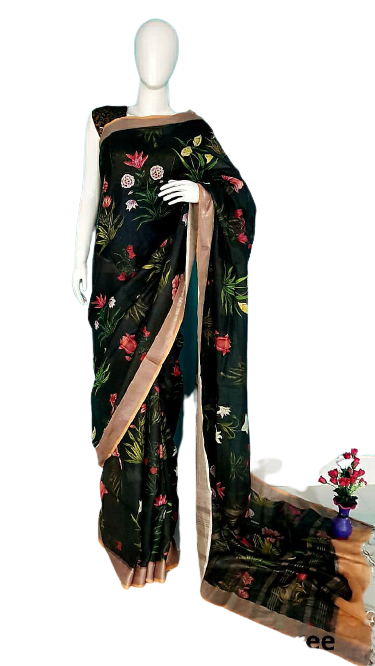 Linen digital print Saree SILK ZONE