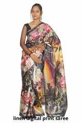 Linen digital print Saree SILK ZONE
