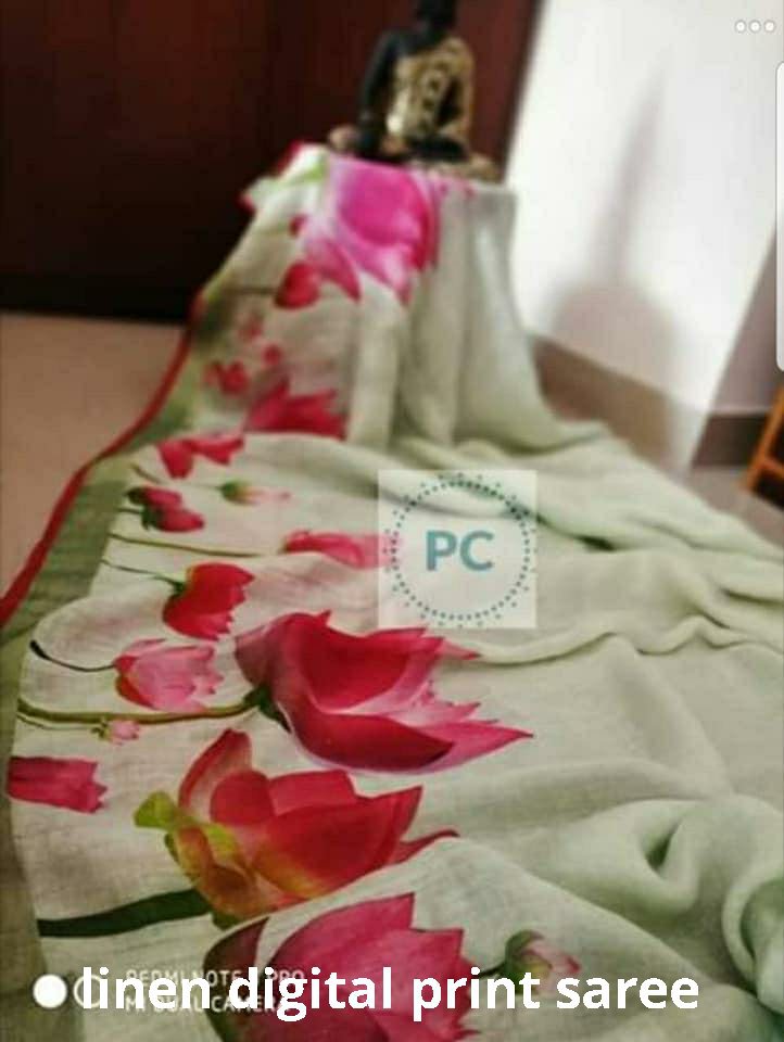 Linen digital print Saree SILK ZONE