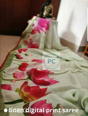 Linen digital print Saree SILK ZONE