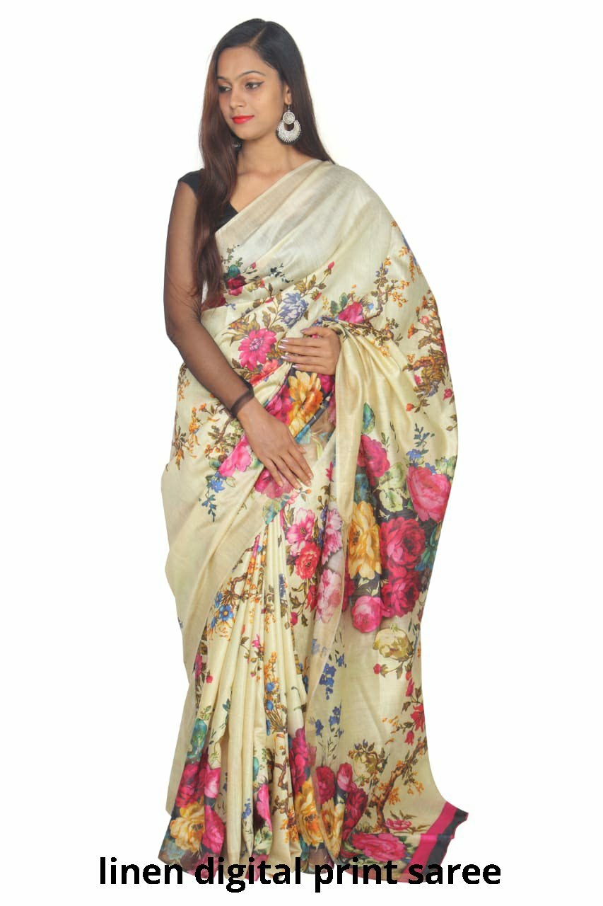 Linen digital print Saree SILK ZONE